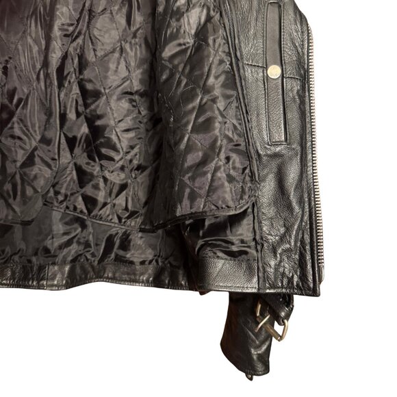 Vintage 90s Black Leather Motorcycle Jacket With Belt Zip Out Liner - Picture 10 of 13